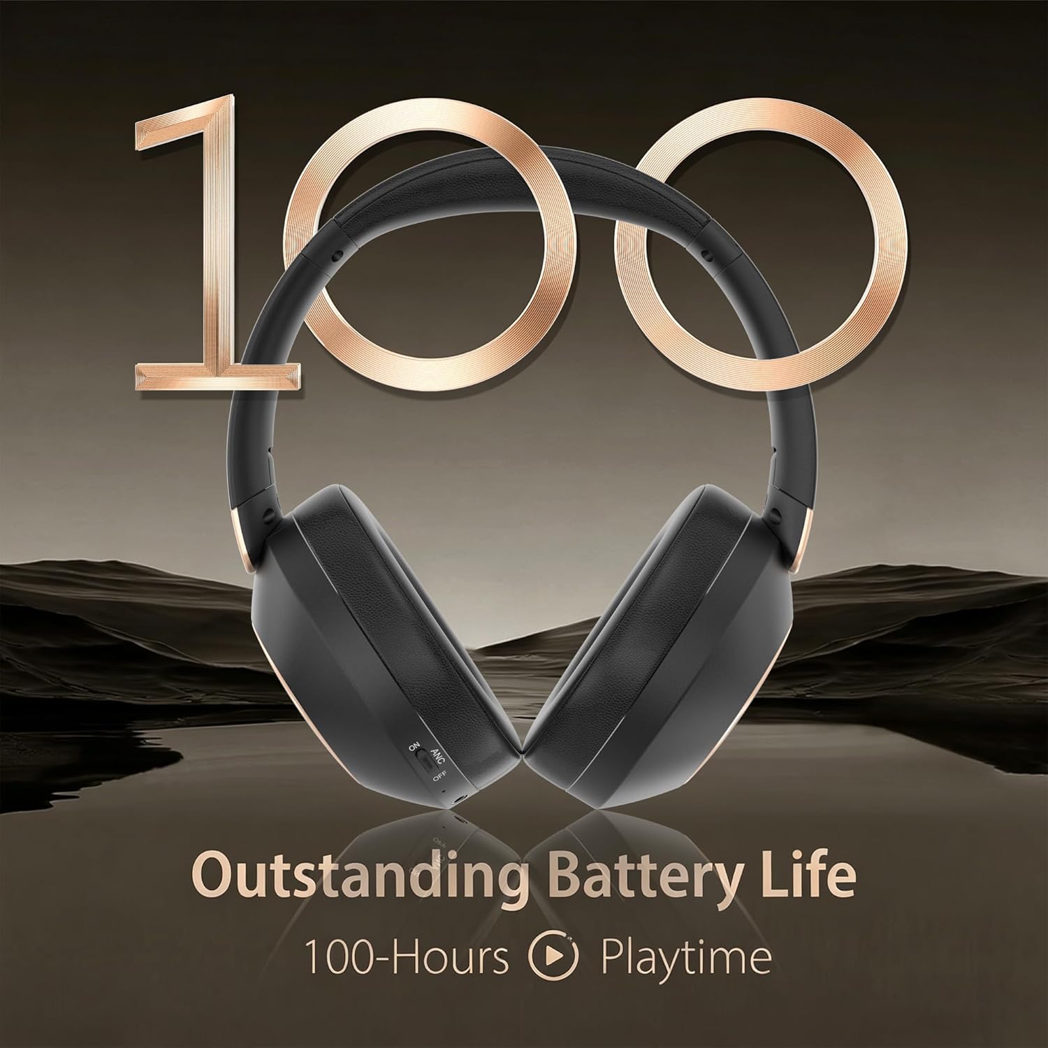 Noise Cancelling Over Ear Headphones Wireless 100H Playtime Fast Charge