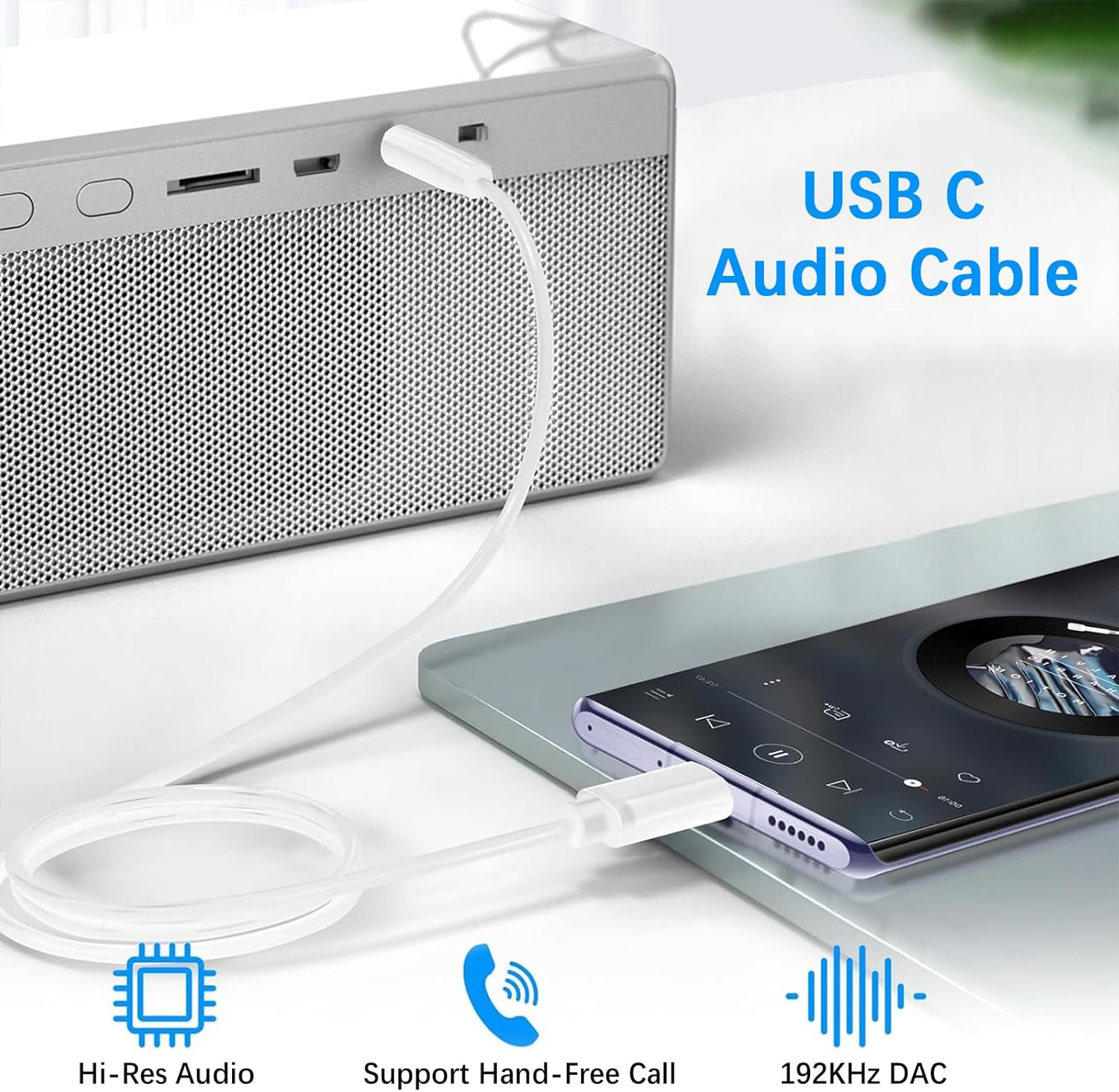 USB-C to 3.5mm Aux Cable for iPhone 16/15 & Samsung Car Audio