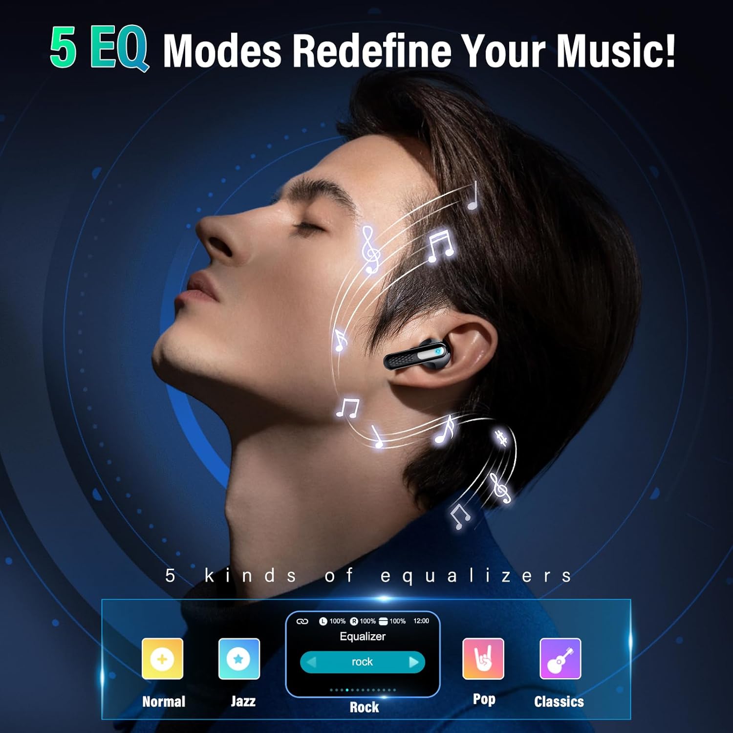 Wireless Bluetooth 5.4 Earbuds 2026, ANC/ENC Noise Cancelling, HiFi Stereo, Touchscreen, IP7 Waterproof (Black)