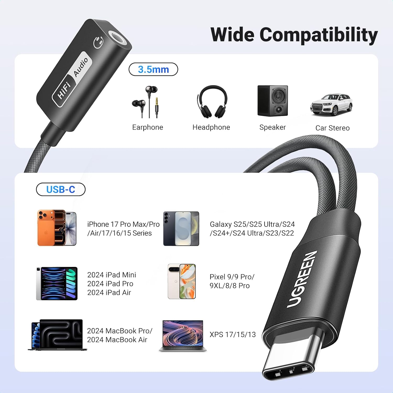 UGREEN USB-C to 3.5mm Adapter with 60W PD Fast Charging Hi-Res Audio