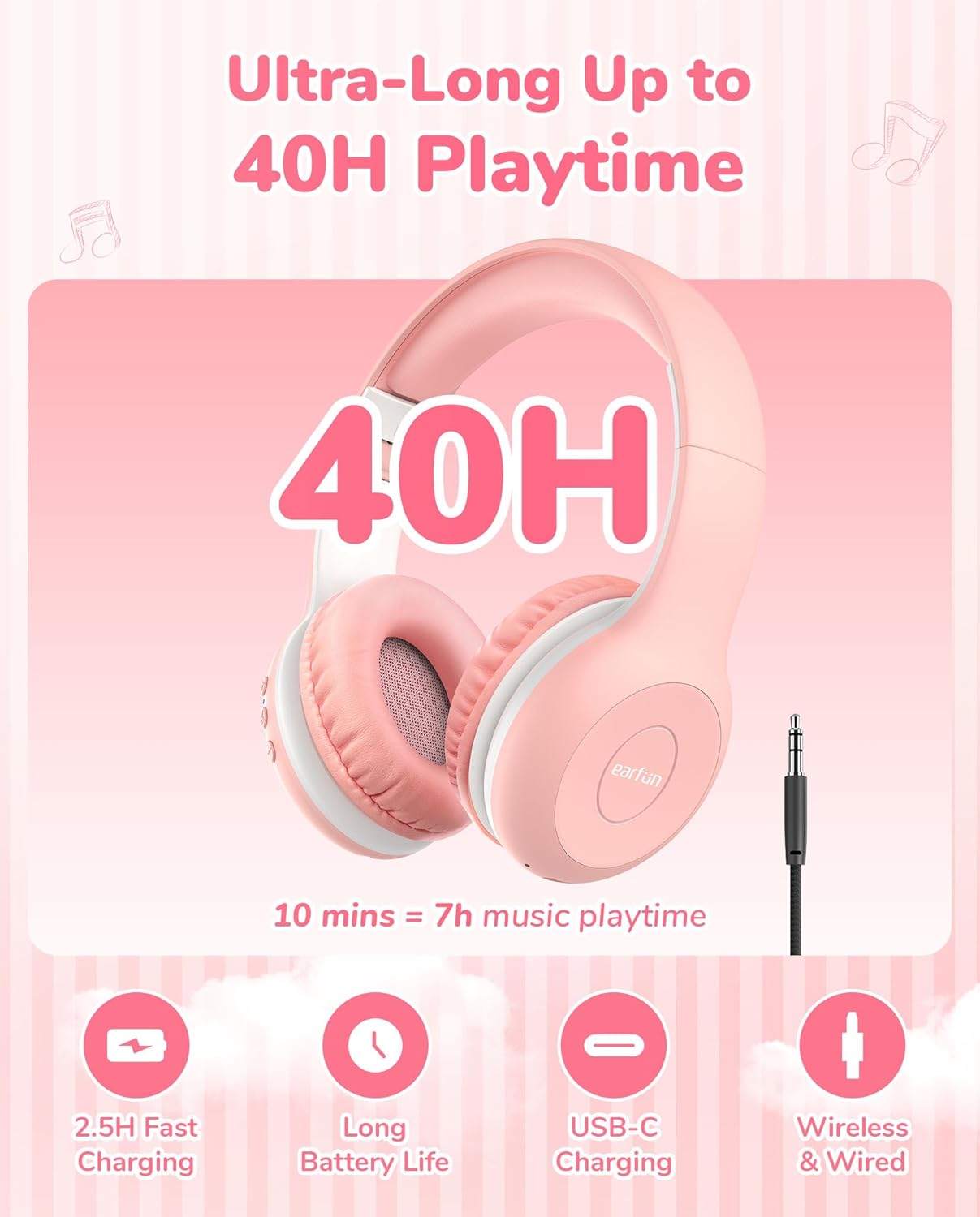 EarFun Kids Wireless Headphones, Bluetooth 5.4, 85/94dB Volume Limit X