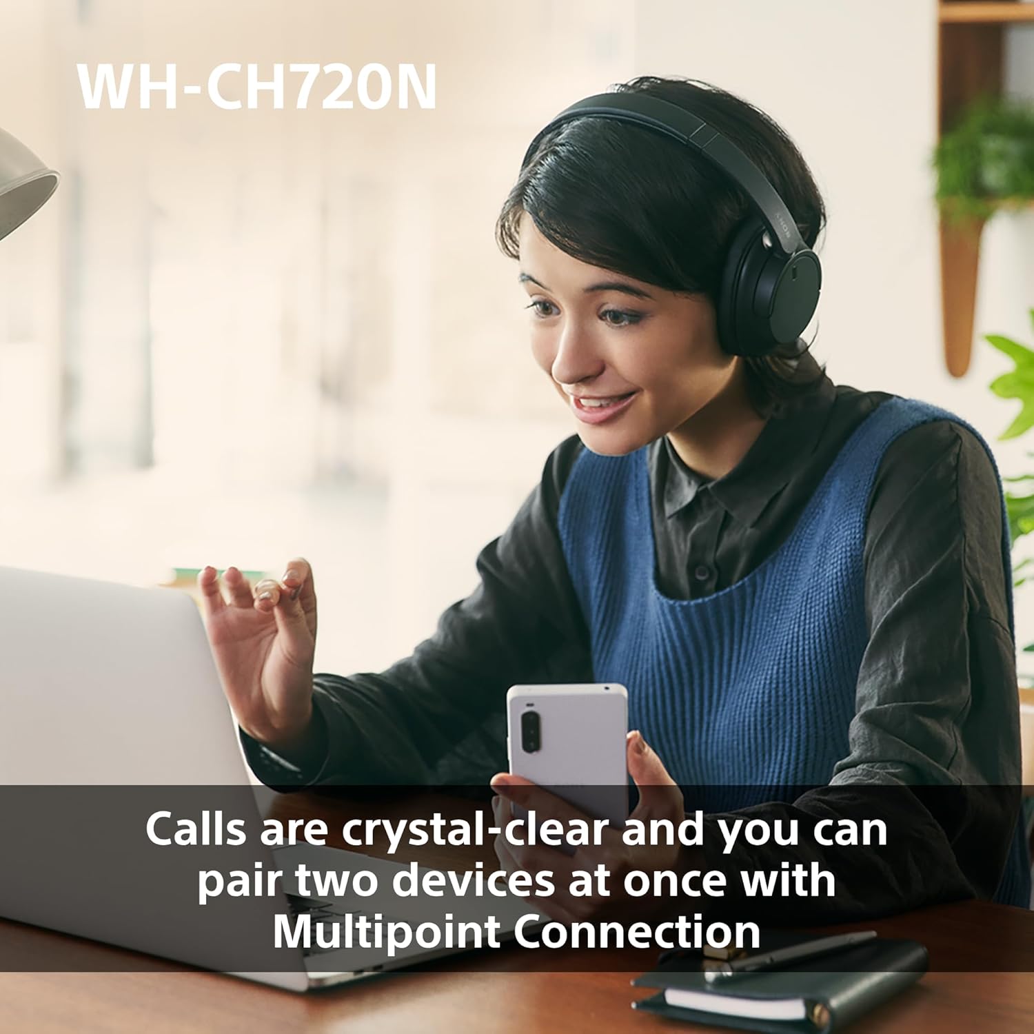 Sony WH-CH720N Wireless Noise Cancelling Headphones 35H Battery Lightweight Black