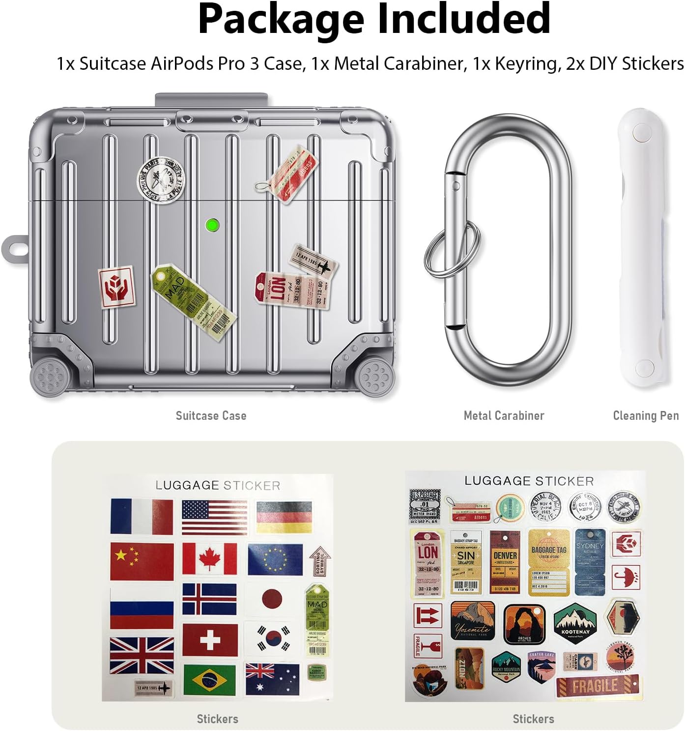 VISOOM AirPods Pro 3 Case 2025 TPU Protective Cover w/ Keychain Kit