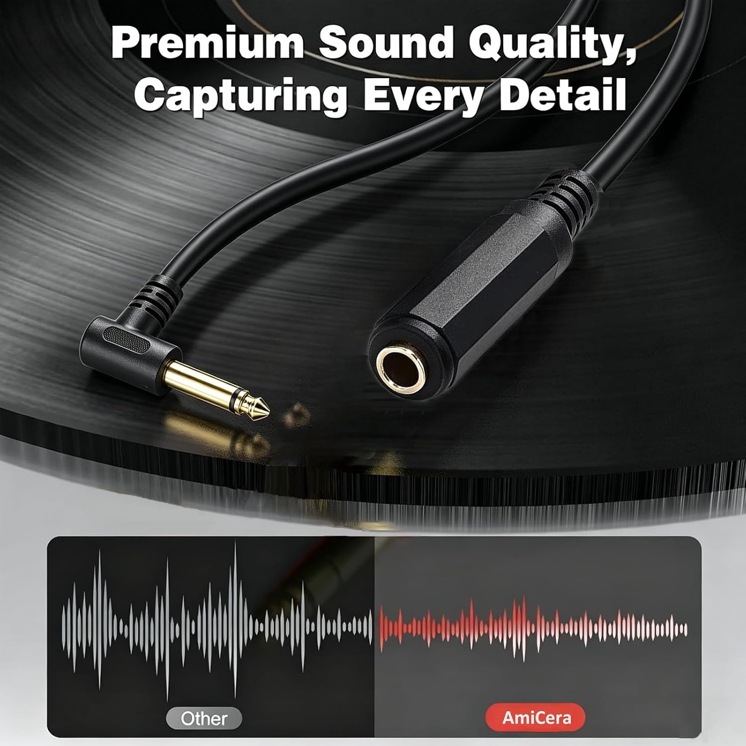 1/4 Inch 6.35mm Mono Jack Male to Female Extension Cable 50cm
