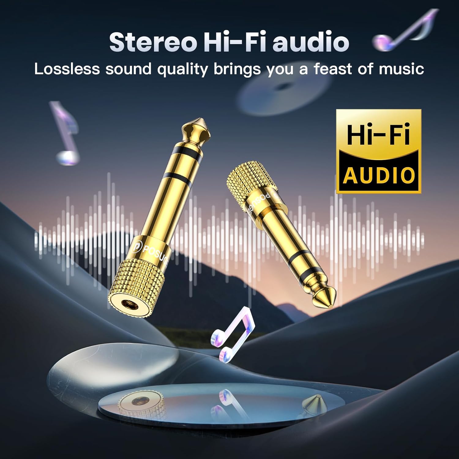 POSUGEAR 3.5mm to 6.35mm Headphone Adapter 5 Pack Gold Plated Stereo Jack