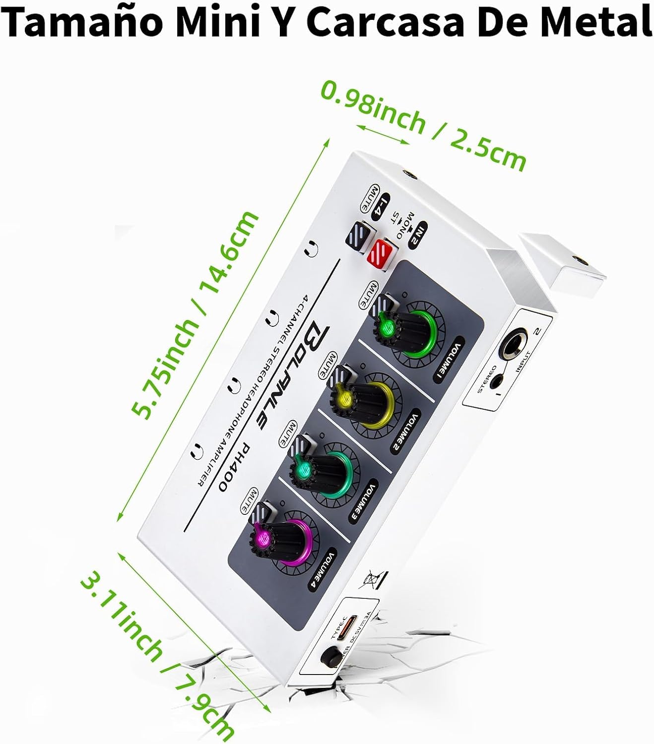 Bolanle PH400 4-Channel Stereo Headphone Amplifier, 8 Outputs