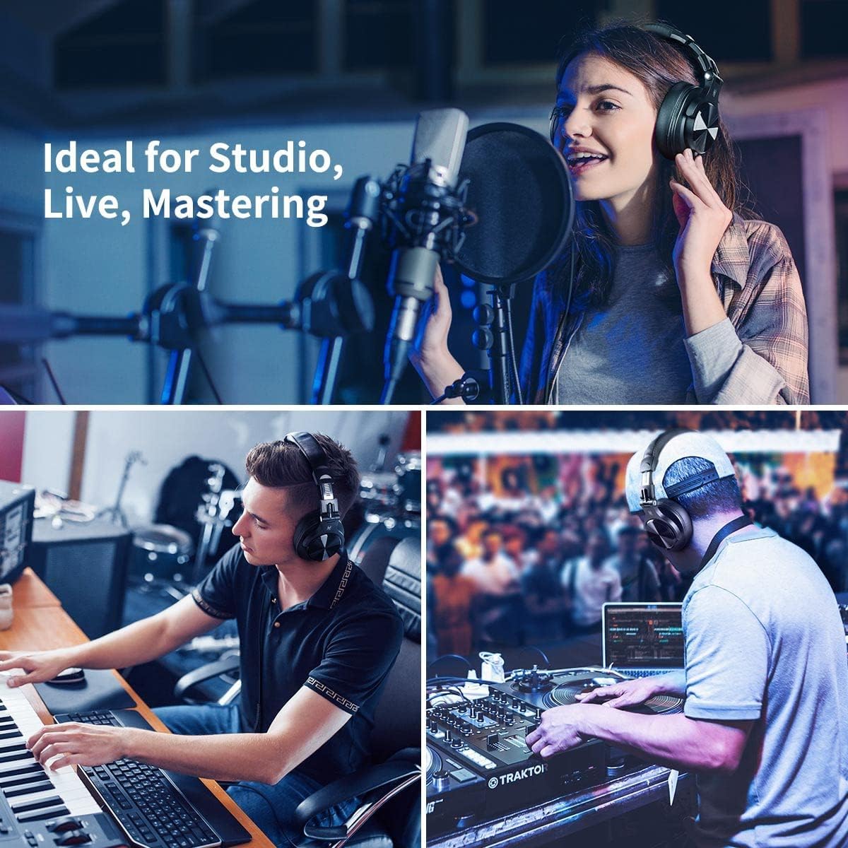 Foldable Studio Monitoring Headphones with HiFi Stereo Audio