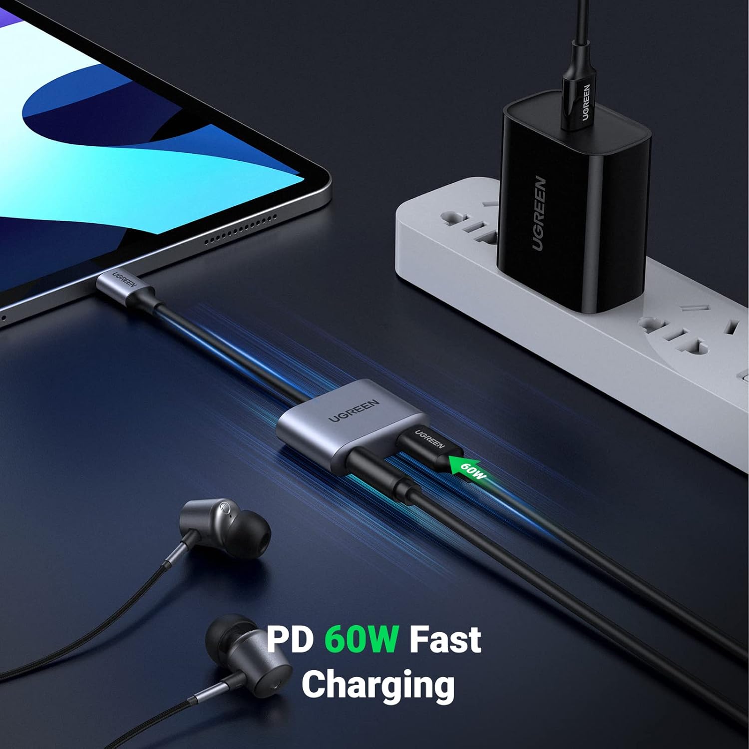 UGREEN USB-C to 3.5mm Adapter with DAC, PD 60W Fast Charging Support  Character Count: 70
