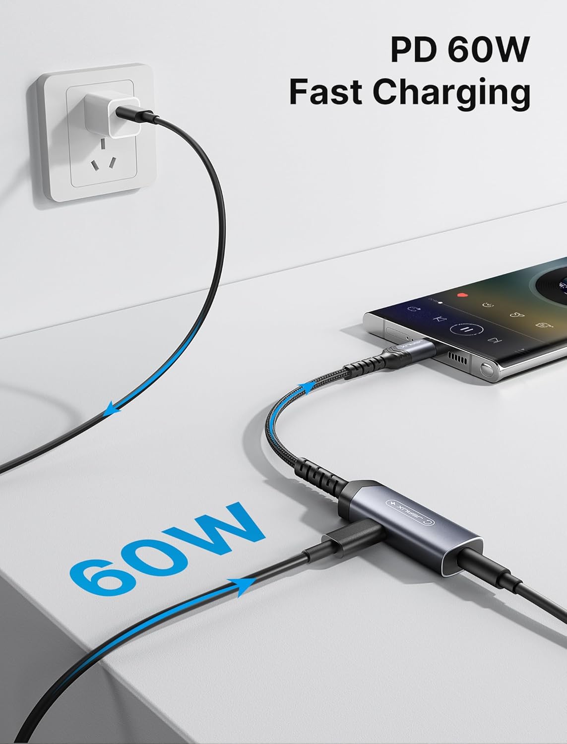 JSAUX USB C Headphone Adapter with 60W PD Fast Charging 2-in-1