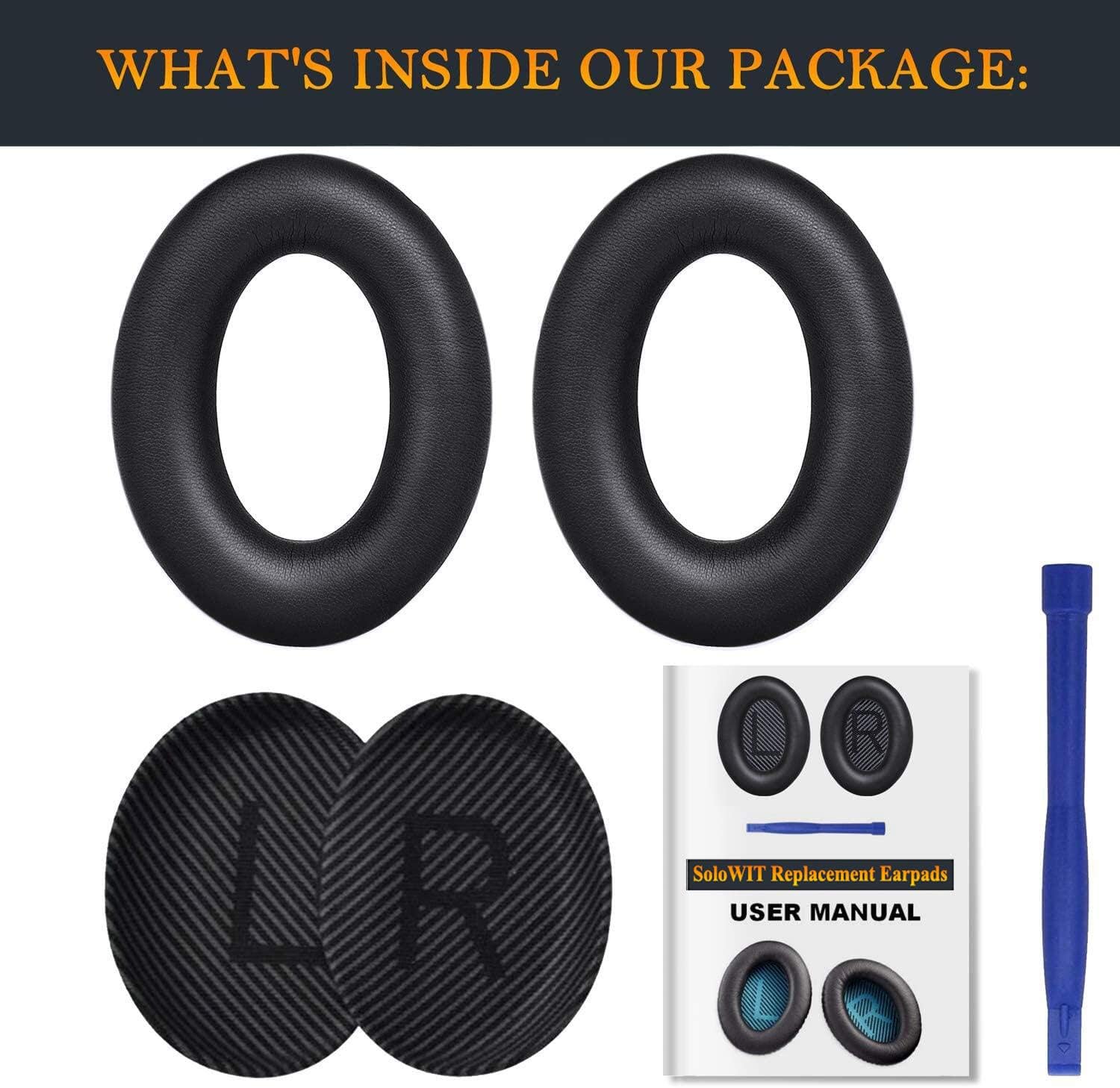SoloWIT Earpads for Bose QC35 & QC35 II Headphones, Black Pair