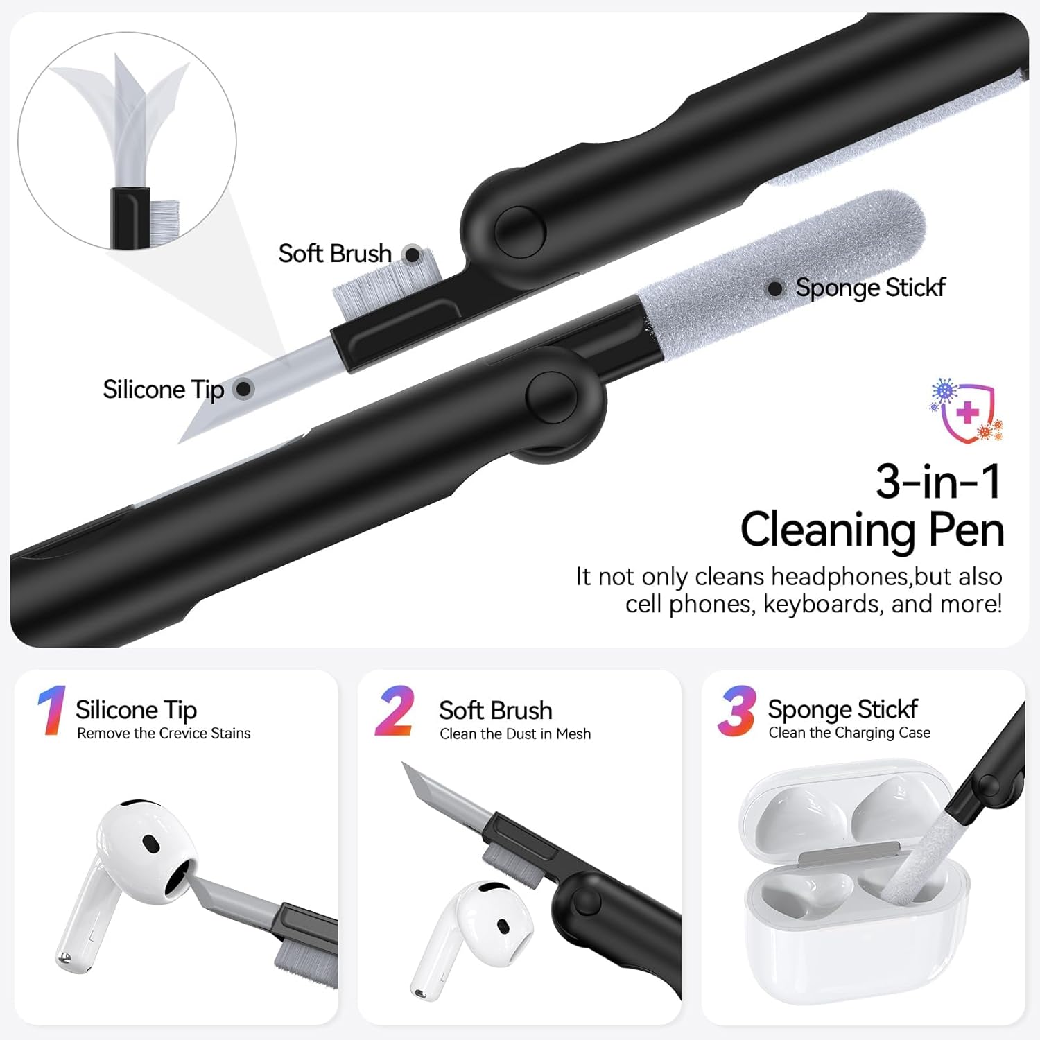 AirPods 4 Carbon Fiber Case with Phone Stand & Cleaning Pen Black