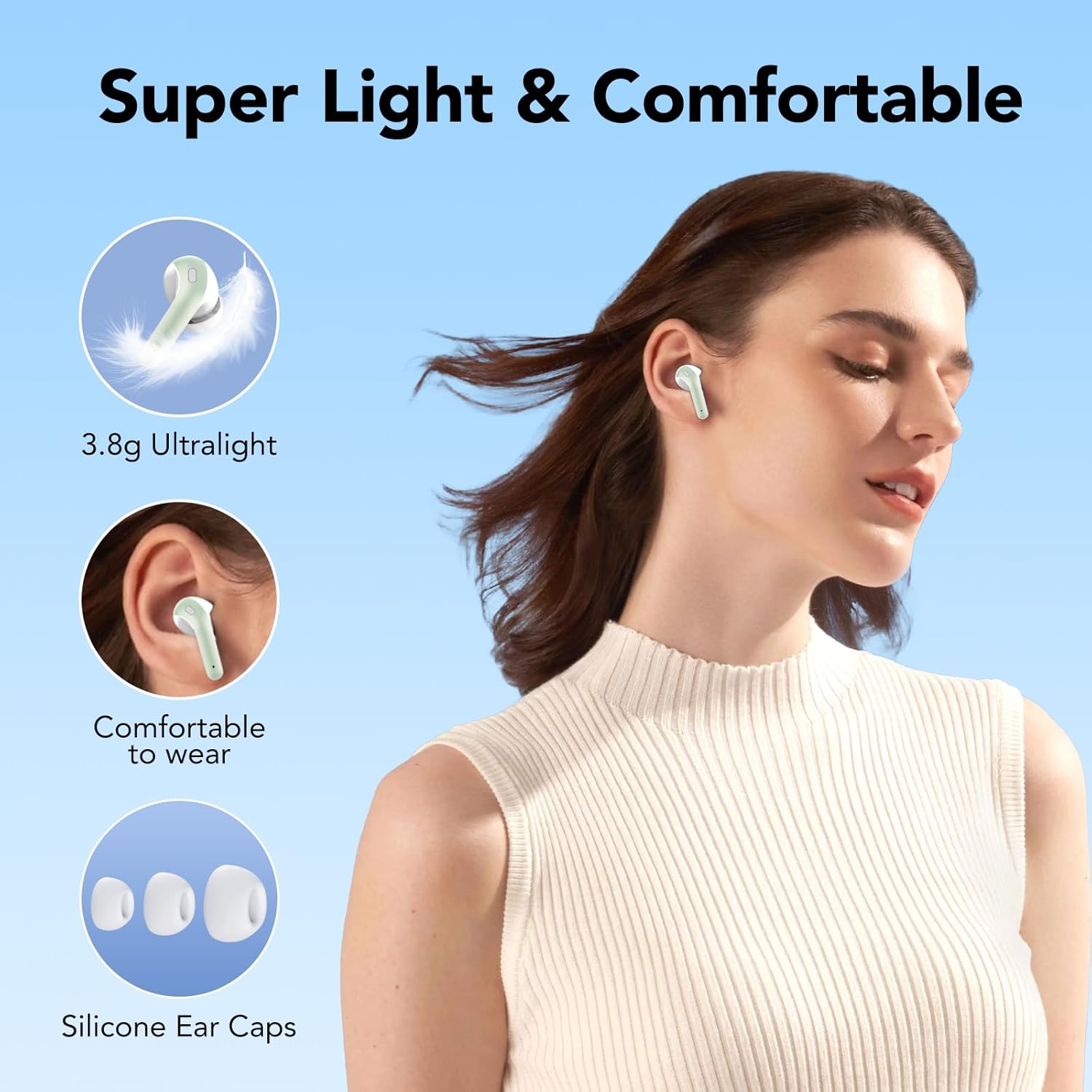 Bluetooth 5.3 Wireless Earbuds, 50H Playtime, ENC Noise Cancelling