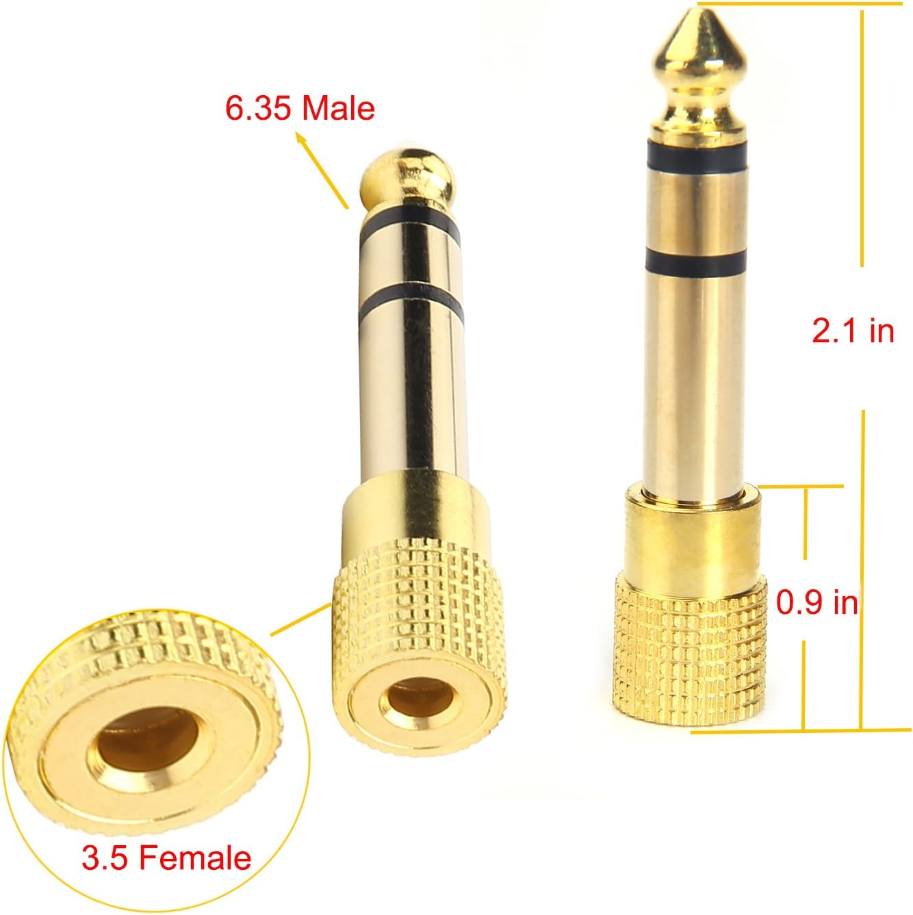 2 Pack 6.35mm to 3.5mm Adapter Gold Plated Stereo Audio Converter