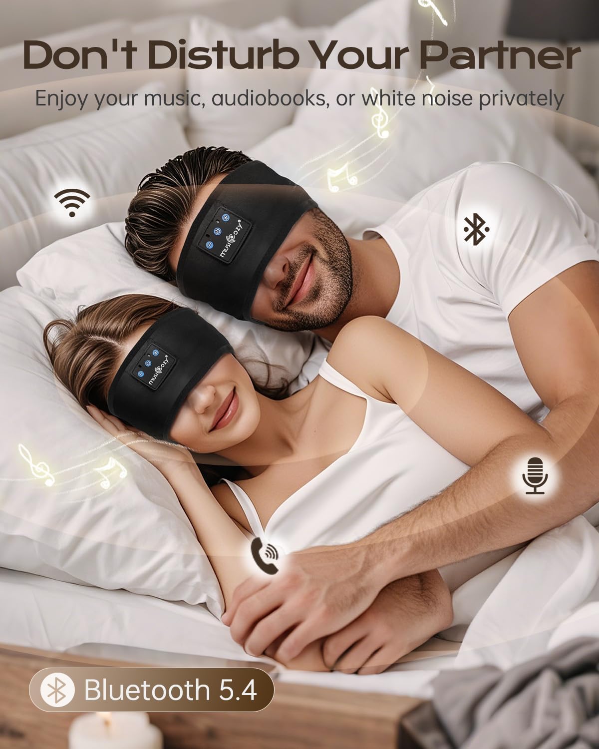 MUSICOZY Sleep Headphones Bluetooth 5.4 Headband Eye Mask for Sleep 5