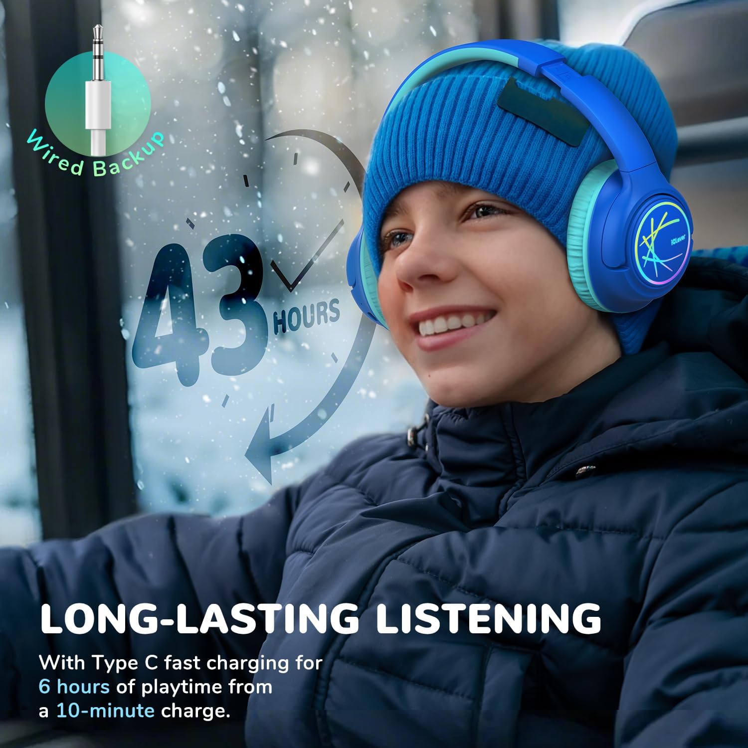 iClever Kids Wireless Headphones, Bluetooth 5.3, 43H Playtime LED