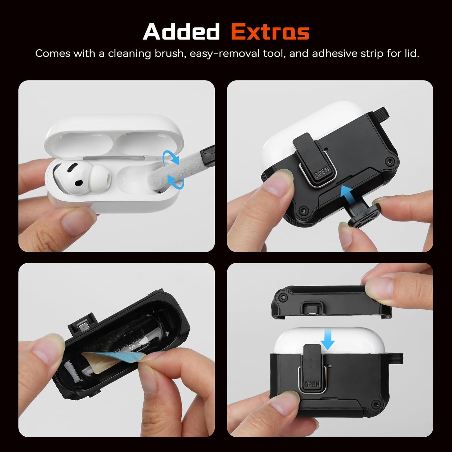 Inesore AirPods Pro 3 Dual-Lock Case with Stand & Carabiner Black