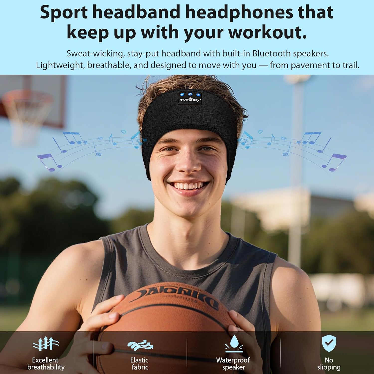 MUSICOZY Sleep Headphones Bluetooth Headband for Side Sleepers 16H Playtime