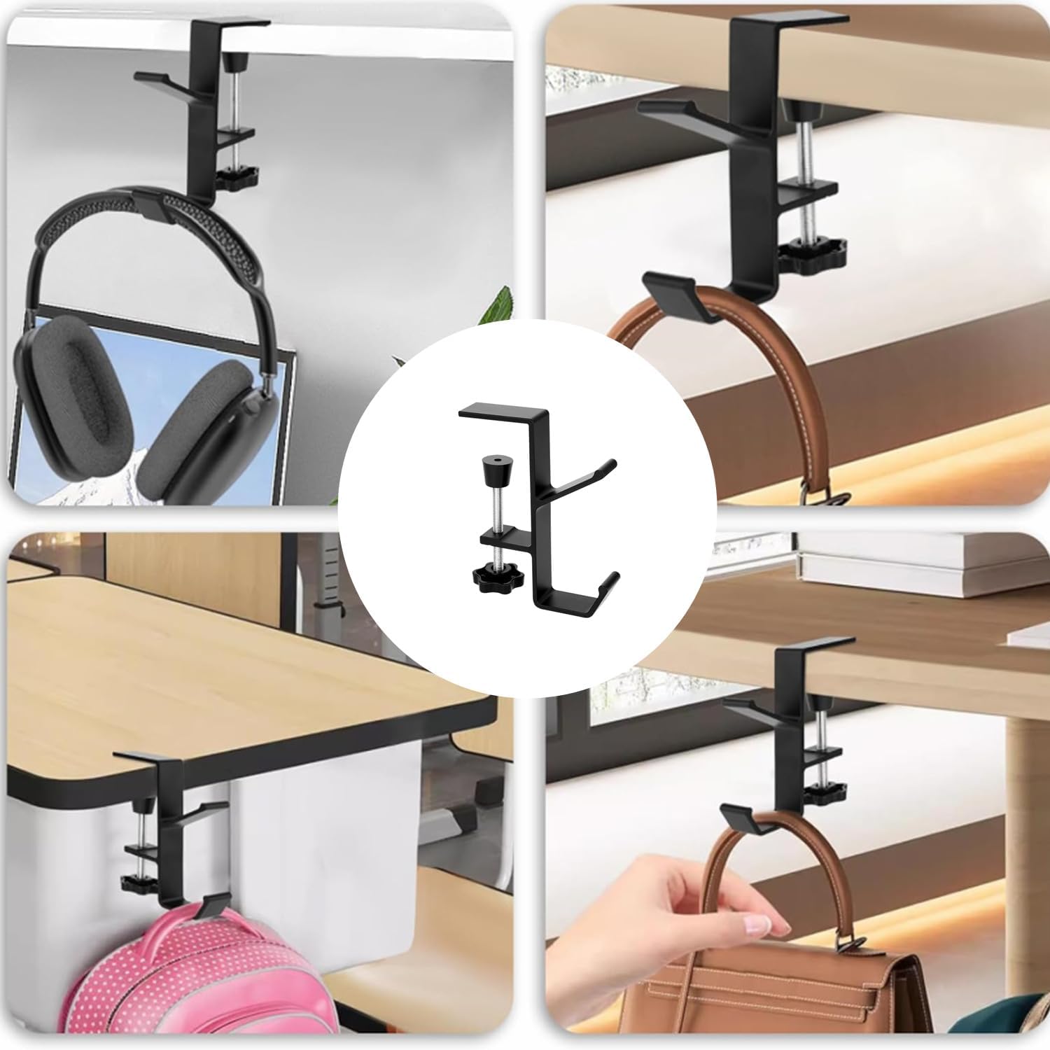 Gaming Headset Hook Mount Universal Aluminum Under Desk Clamp, Black