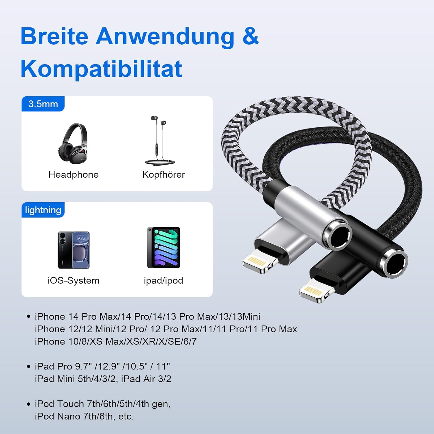 MFi Certified Lightning to 3.5mm Headphone Adapter for iPhone 2Pack