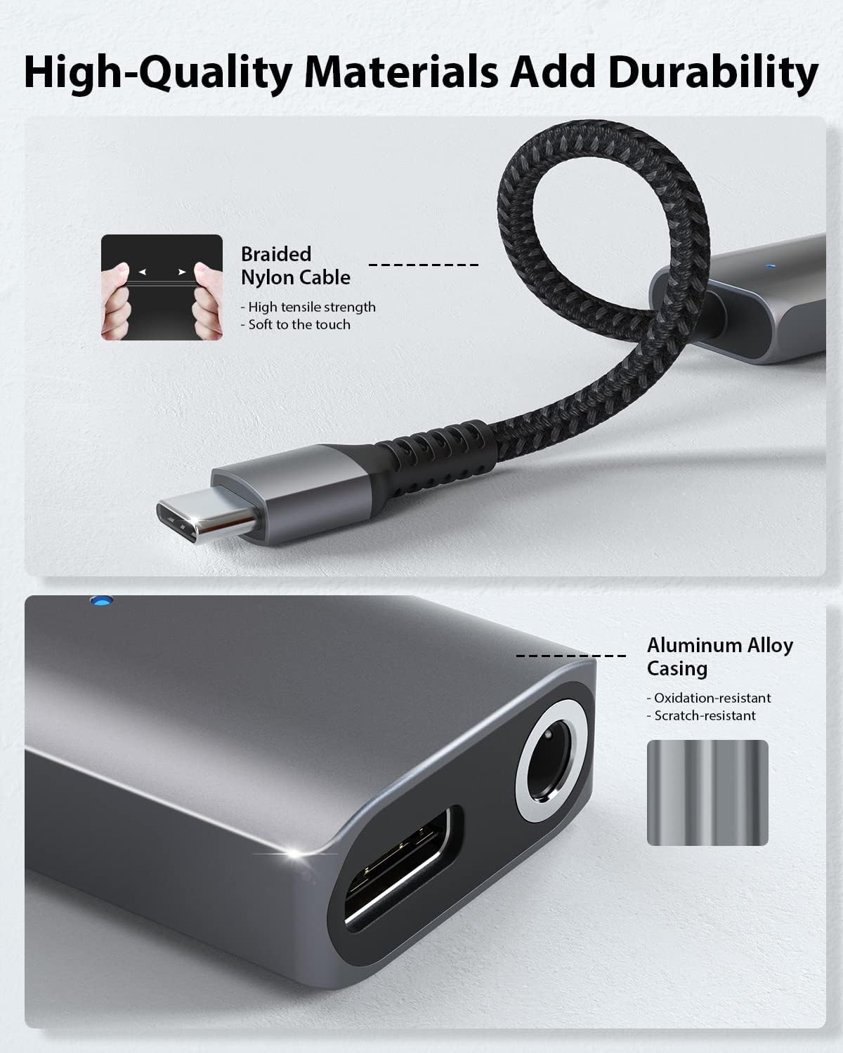 Stouchi USB-C to 3.5mm Adapter with 30W Fast Charging Hi-Res DAC