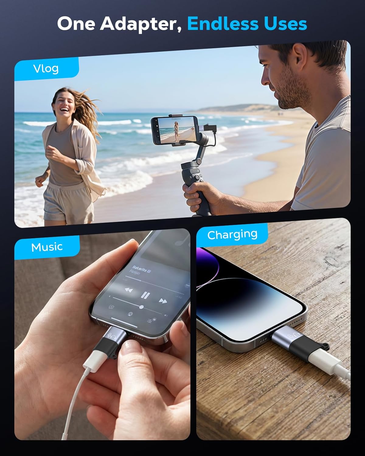 Lightning to USB-C Audio Adapter with Charging for iPhone & Mic