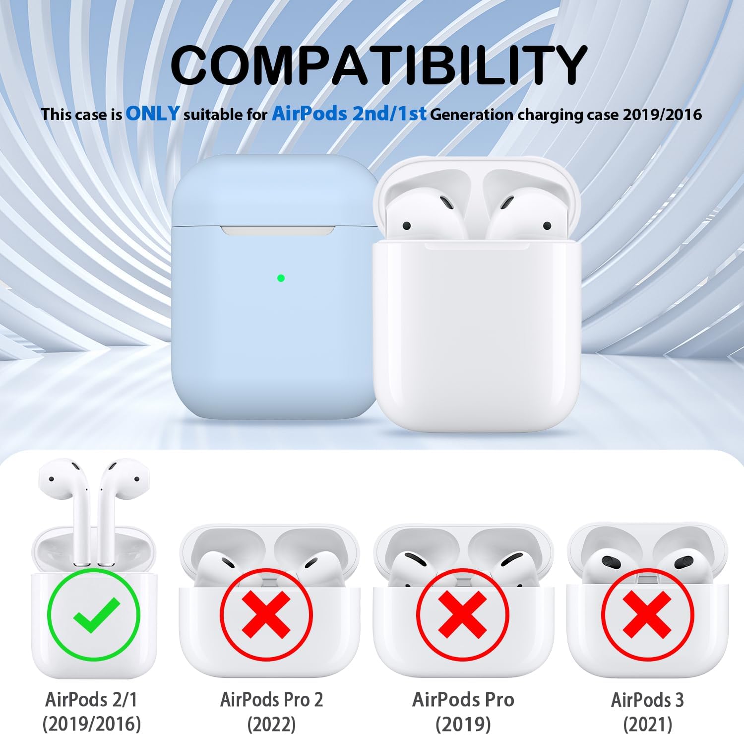 AirPods Case Cover with Cleaning Kit & Keychain, Sky Blue Silicone