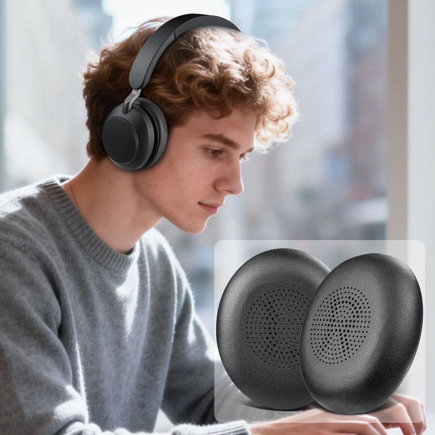 SOULWIT Earpads for Jabra Evolve2 65/40 Elite 45h Headsets Black