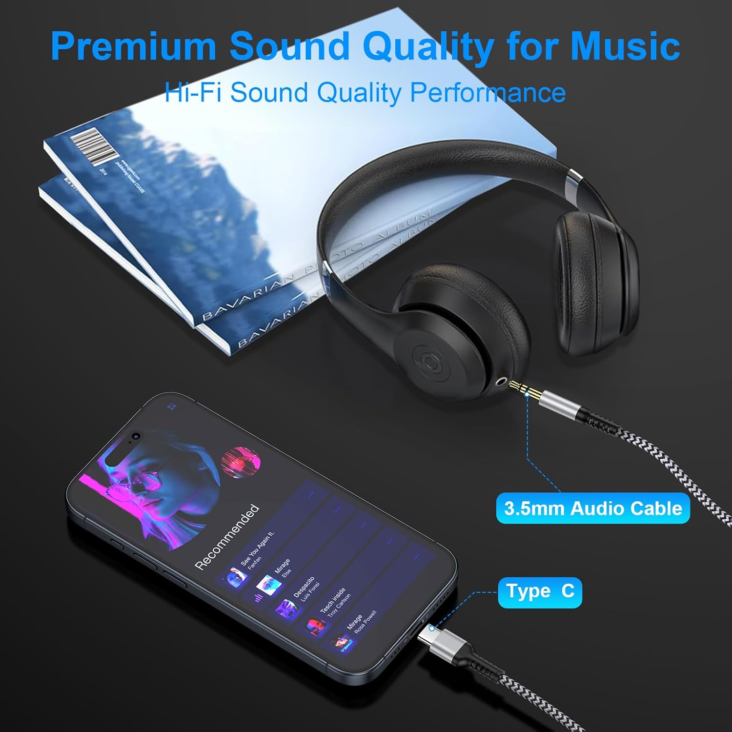 USB-C to 3.5mm Aux Cable for iPhone 17/16/15 & Samsung Car Audio