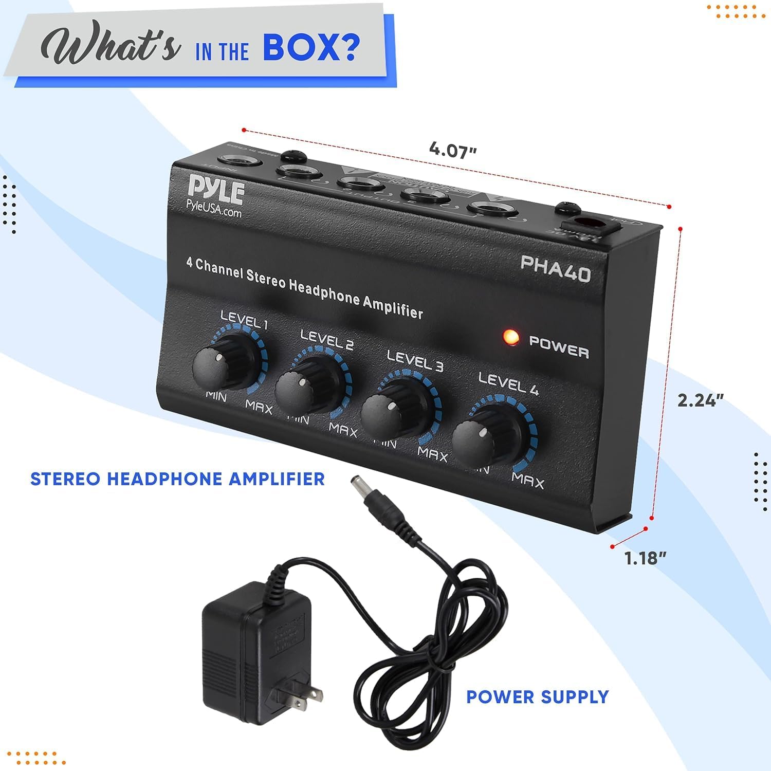 Pyle 4-Channel Headphone Amplifier Portable Stereo Splitter Amp Studio