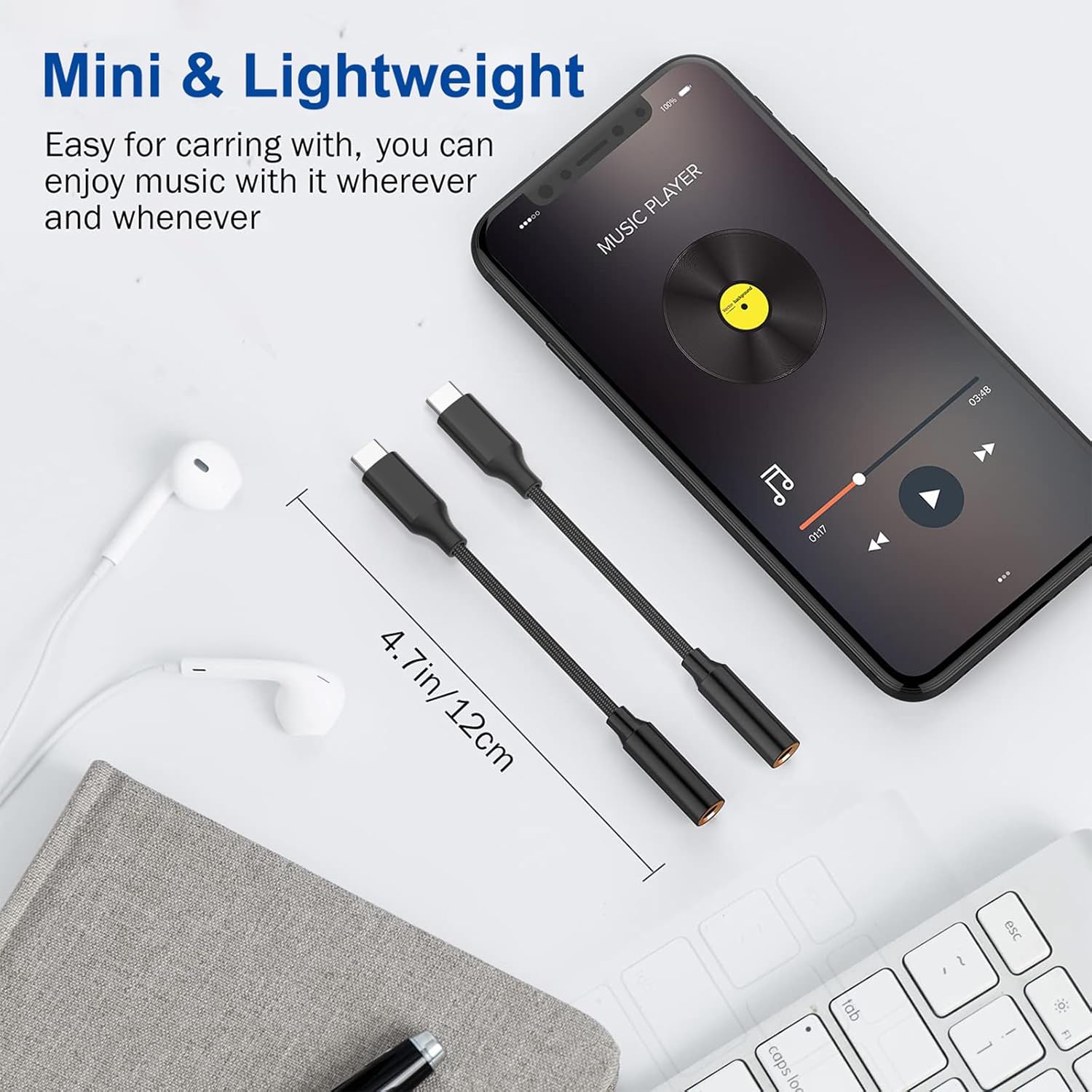 2 Pack USB-C to 3.5mm Headphone Adapter Nylon AUX Audio Cable