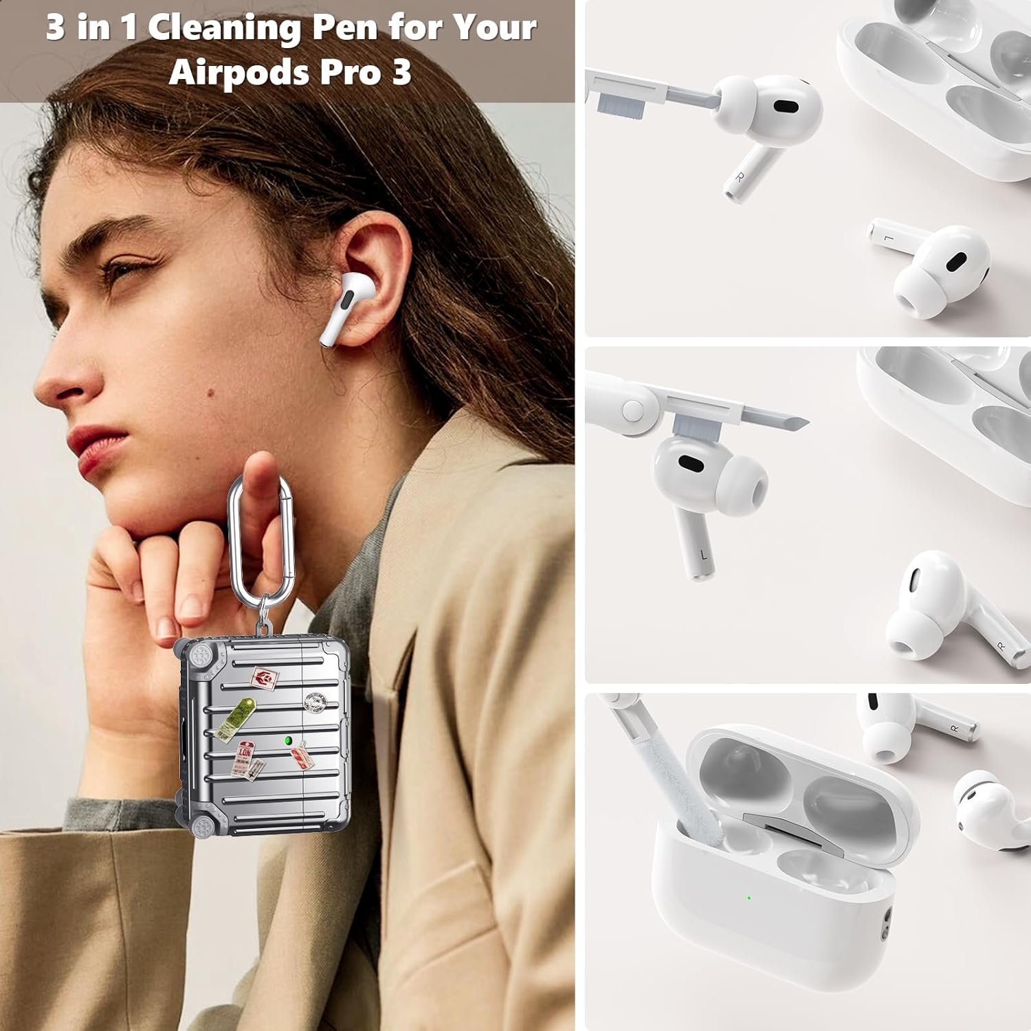 VISOOM AirPods Pro 3 Case 2025 TPU Protective Cover w/ Keychain Kit