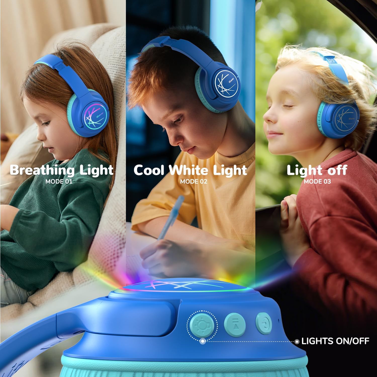 iClever Kids Wireless Headphones, Bluetooth 5.3, 43H Playtime LED