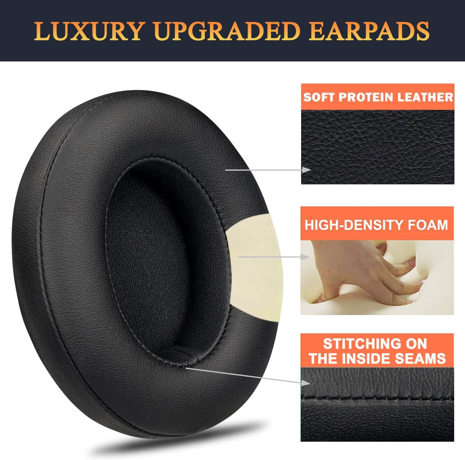 SoloWIT Earpads for Beats Studio 2/3 Memory Foam Protein Leather Black