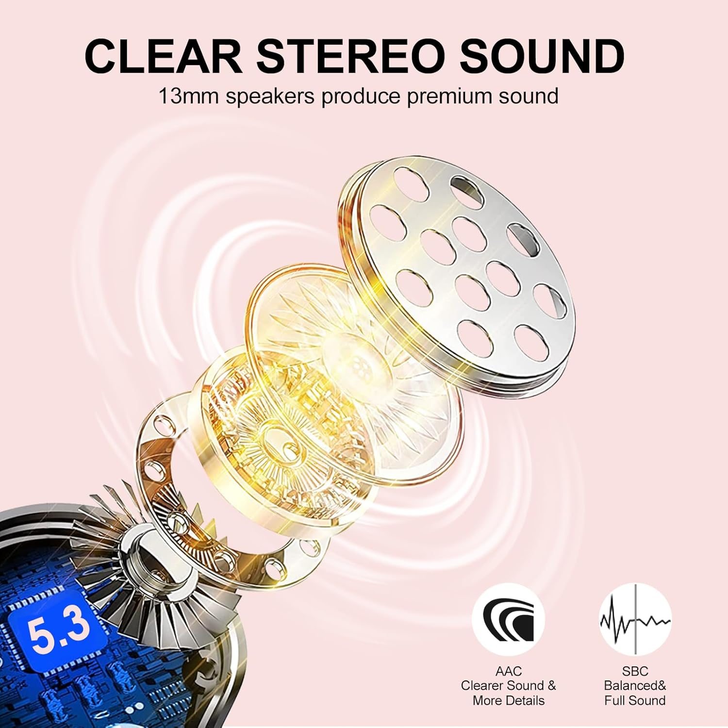 Bluetooth 5.3 Earbuds ENC Noise Canceling HiFi Stereo 40H Playtime