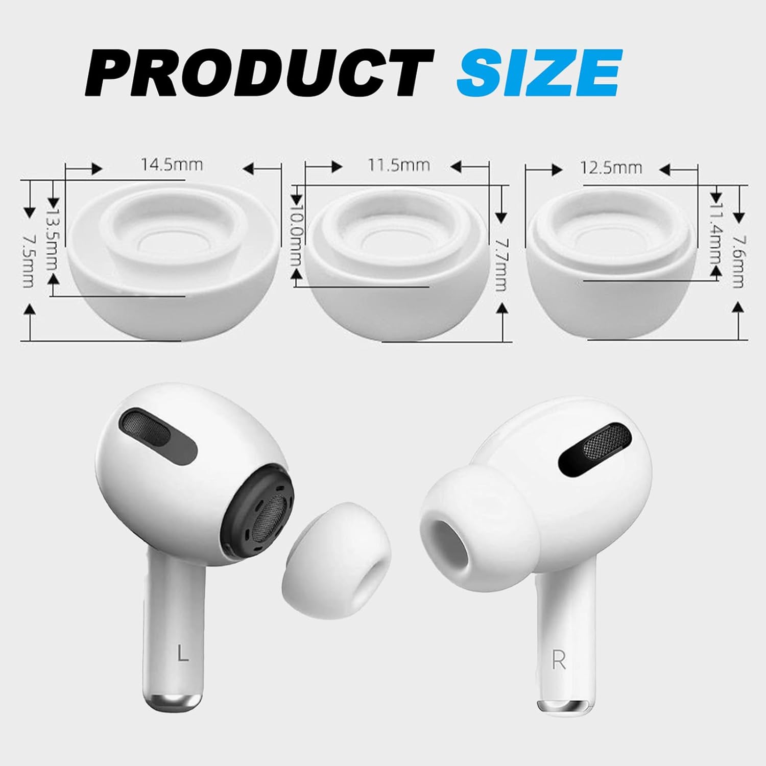 AirPods Pro 1/2 Replacement Ear Tips Silicone S/M/L White 3 Pairs