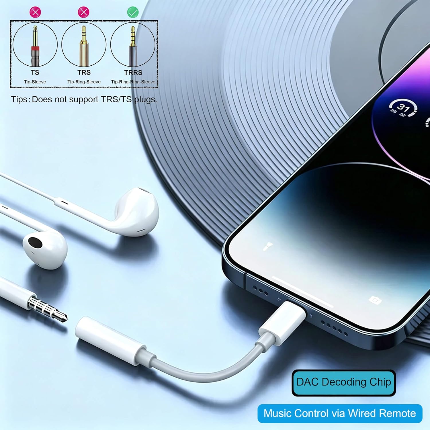 Lightning to 3.5mm Headphone Jack Adapter 2 Pack for iPhone iOS Aux Cable