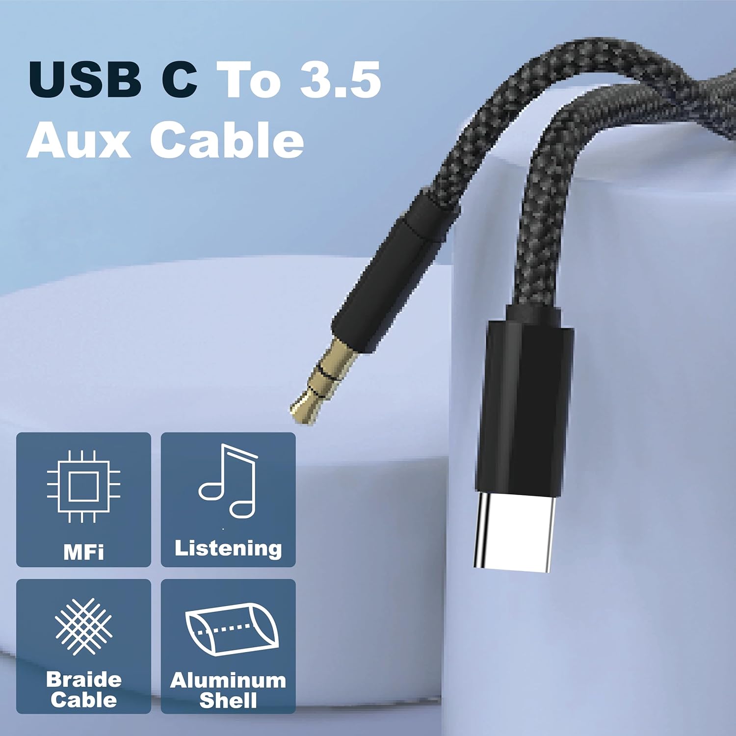 USB-C to 3.5mm Audio Cable 1M Car Stereo iPhone Samsung iPad MacBook