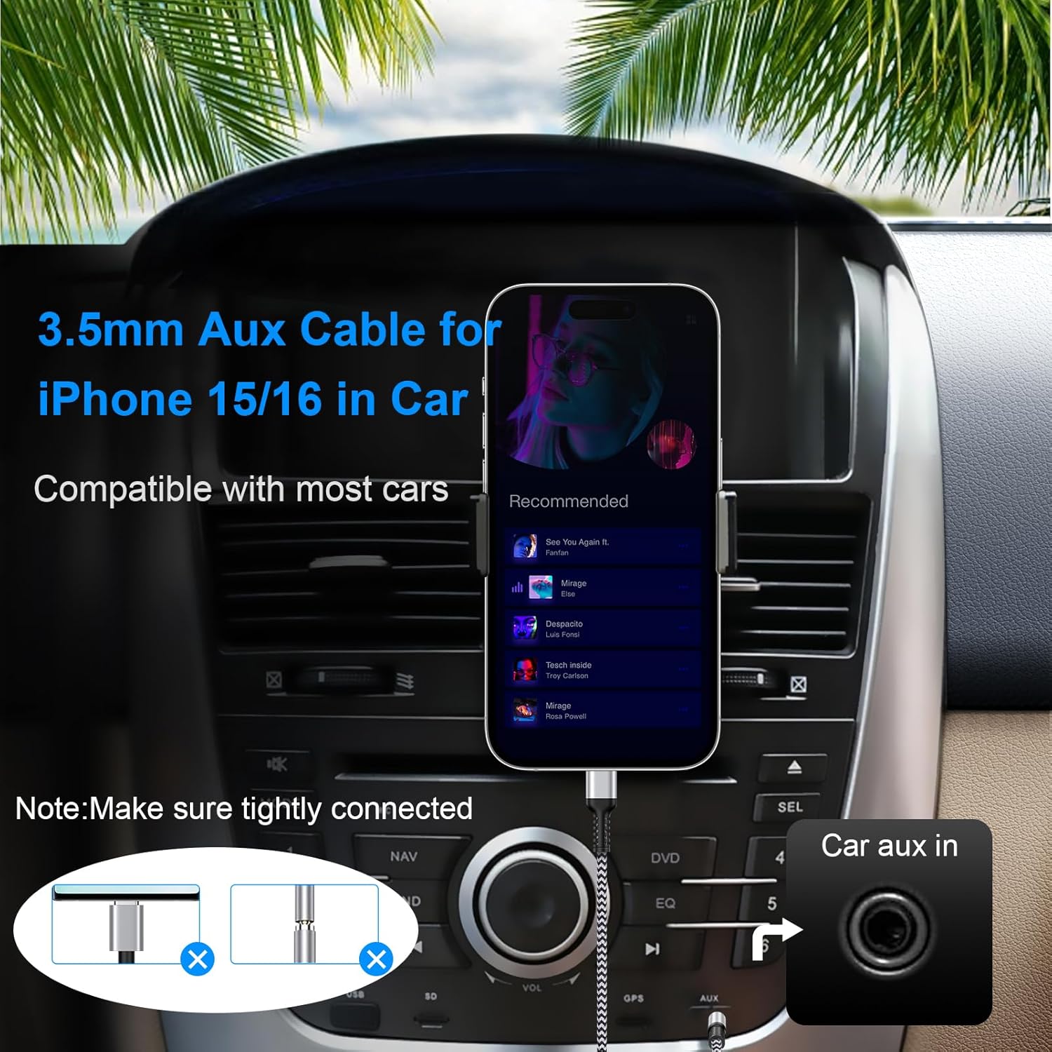 USB-C to 3.5mm Aux Cable for iPhone 17/16/15 & Samsung Car Audio