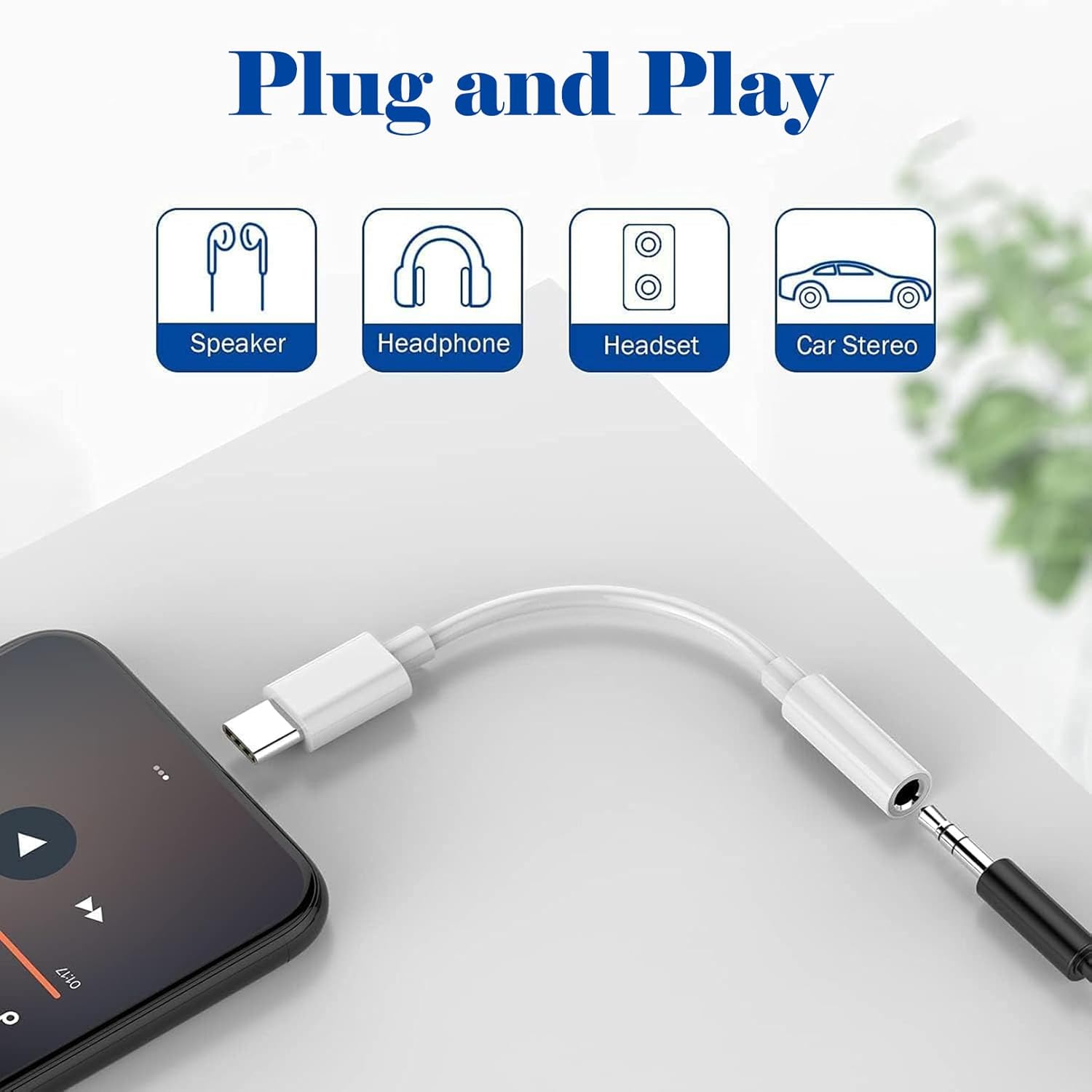 USB-C to 3.5mm Audio Adapter MFi Certified AUX Dongle 2 Pack