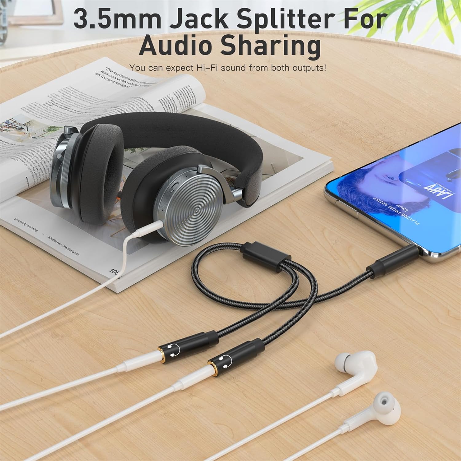 3.5mm Audio Splitter Y Adapter Male to Dual Female Headphone Cable Aux