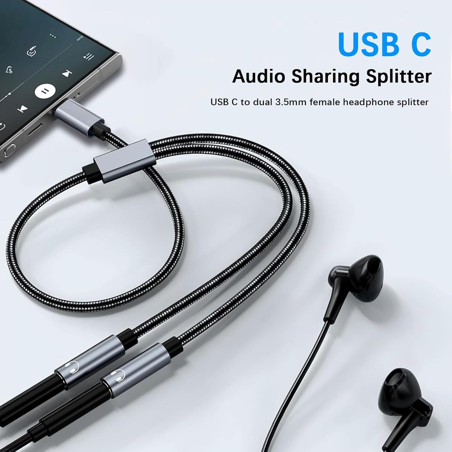 USB-C to 3.5mm Aux Audio Splitter 2-in-1 Adapter for iPhone 16 15 Galaxy Pixel