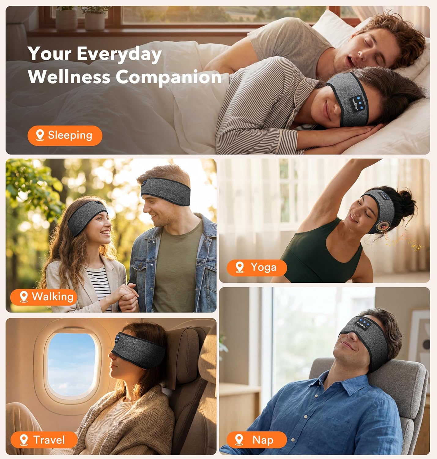 MUSICOZY Sleep Headphones Bluetooth 5.4 Headband 16H Playtime Sleep 70C