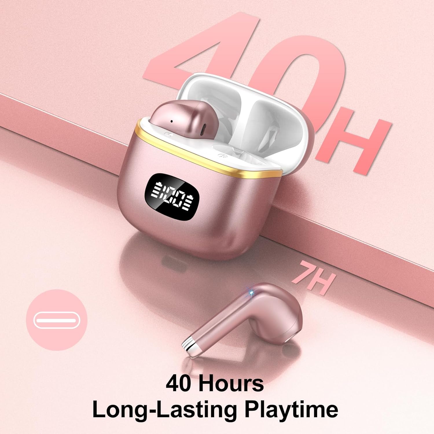 Bluetooth 5.3 Earbuds ENC Noise Canceling HiFi Stereo 40H Playtime