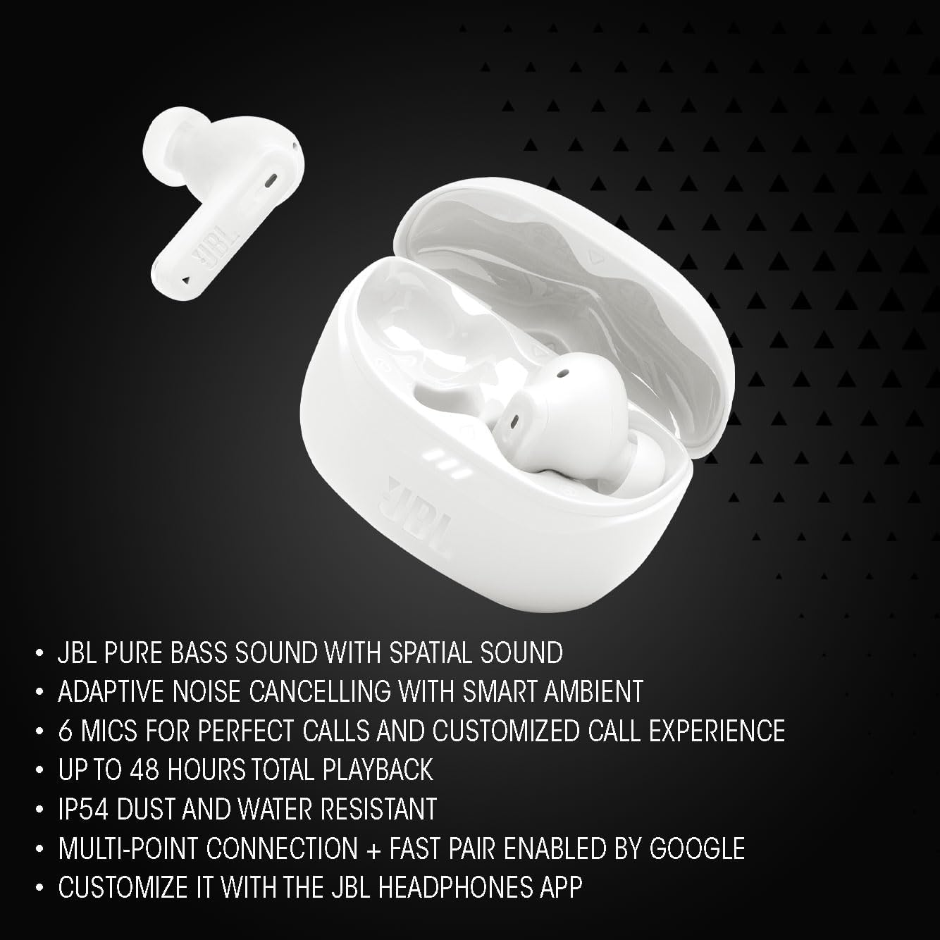 JBL Tune Beam 2 ANC Wireless Earbuds, 48H Playtime, IP54, Black Elite