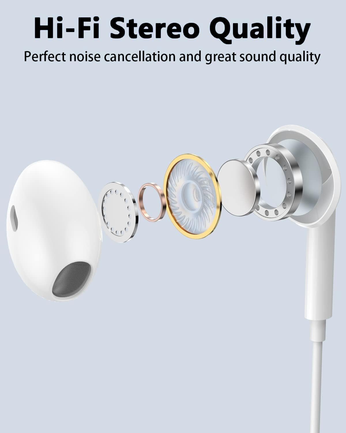 USB C Headphones iPhone 17 16 15 Samsung S25 Wired Earphones Mic 70C