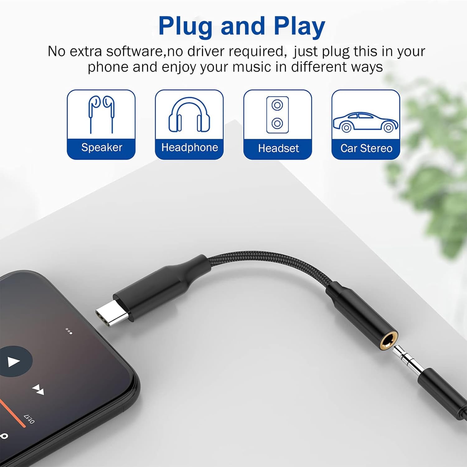 2 Pack USB-C to 3.5mm Headphone Adapter Nylon AUX Audio Cable