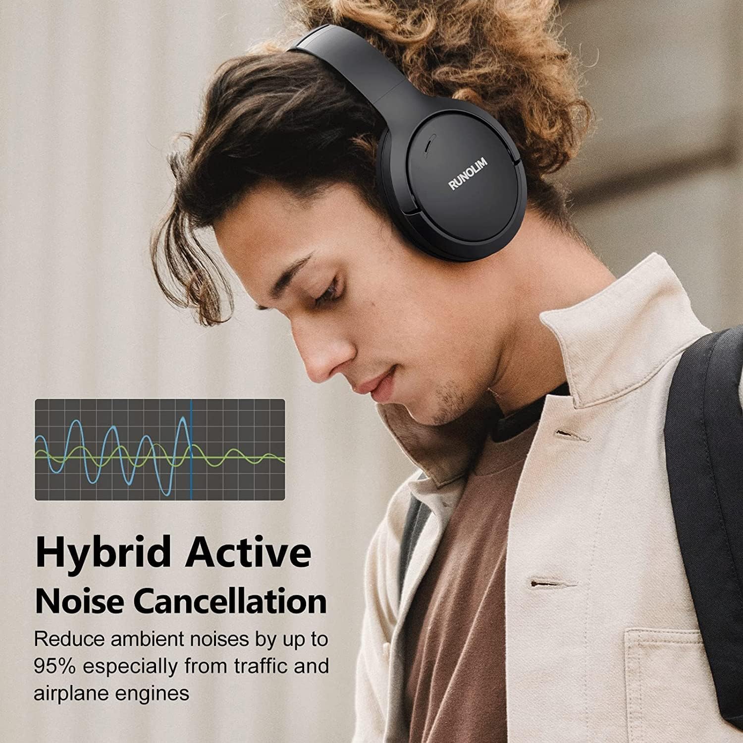 Hybrid ANC Wireless Headphones, 70H Playtime, Deep Bass, Foldable
