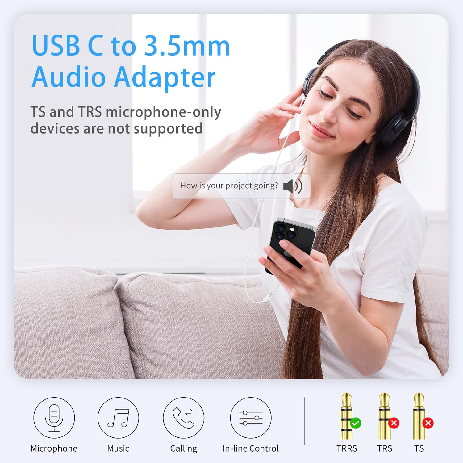 USB-C to 3.5mm Headphone Adapter, Audio Jack Converter for iPhone & More
