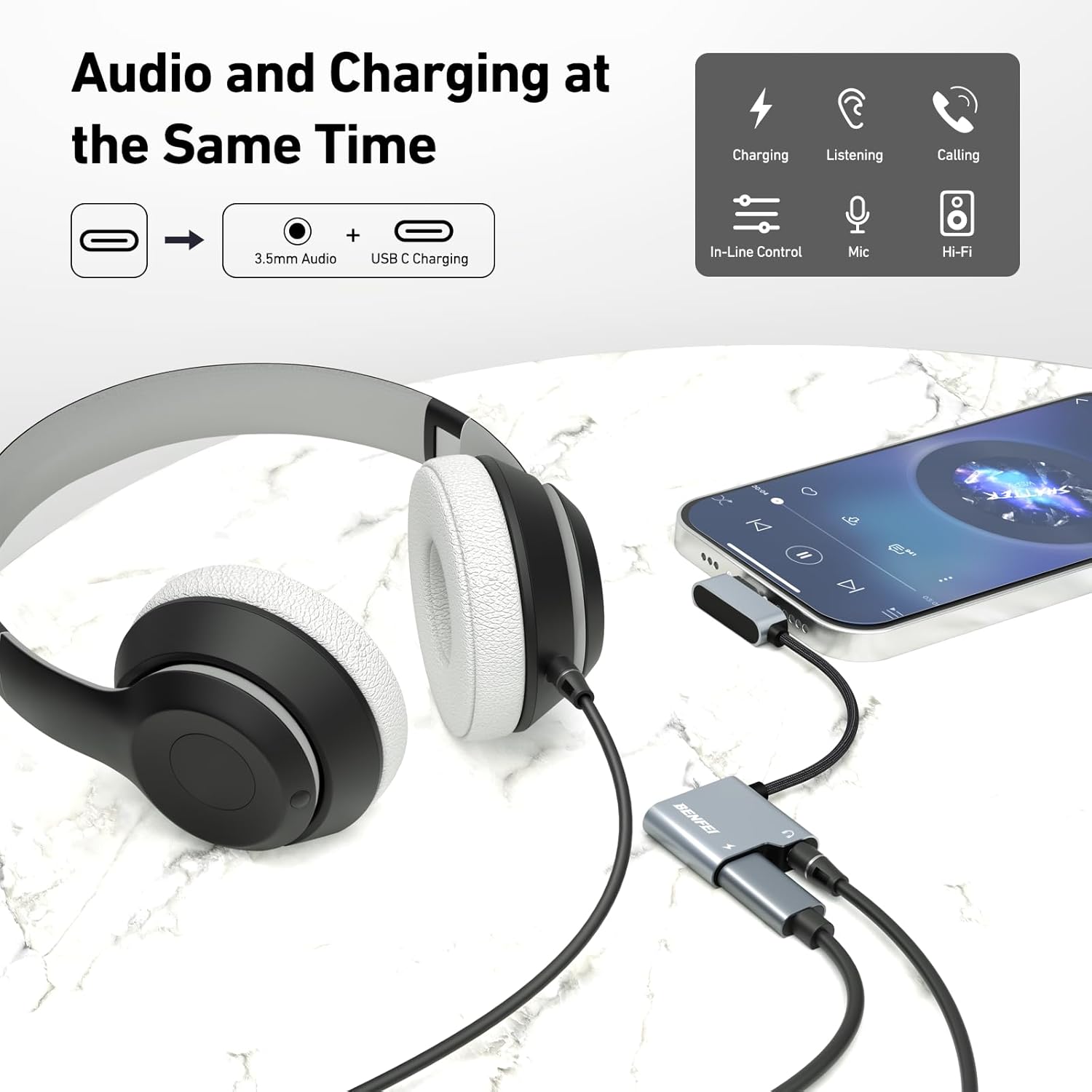 BENFEI USB-C to 3.5mm Audio Adapter, 60W Fast Charging