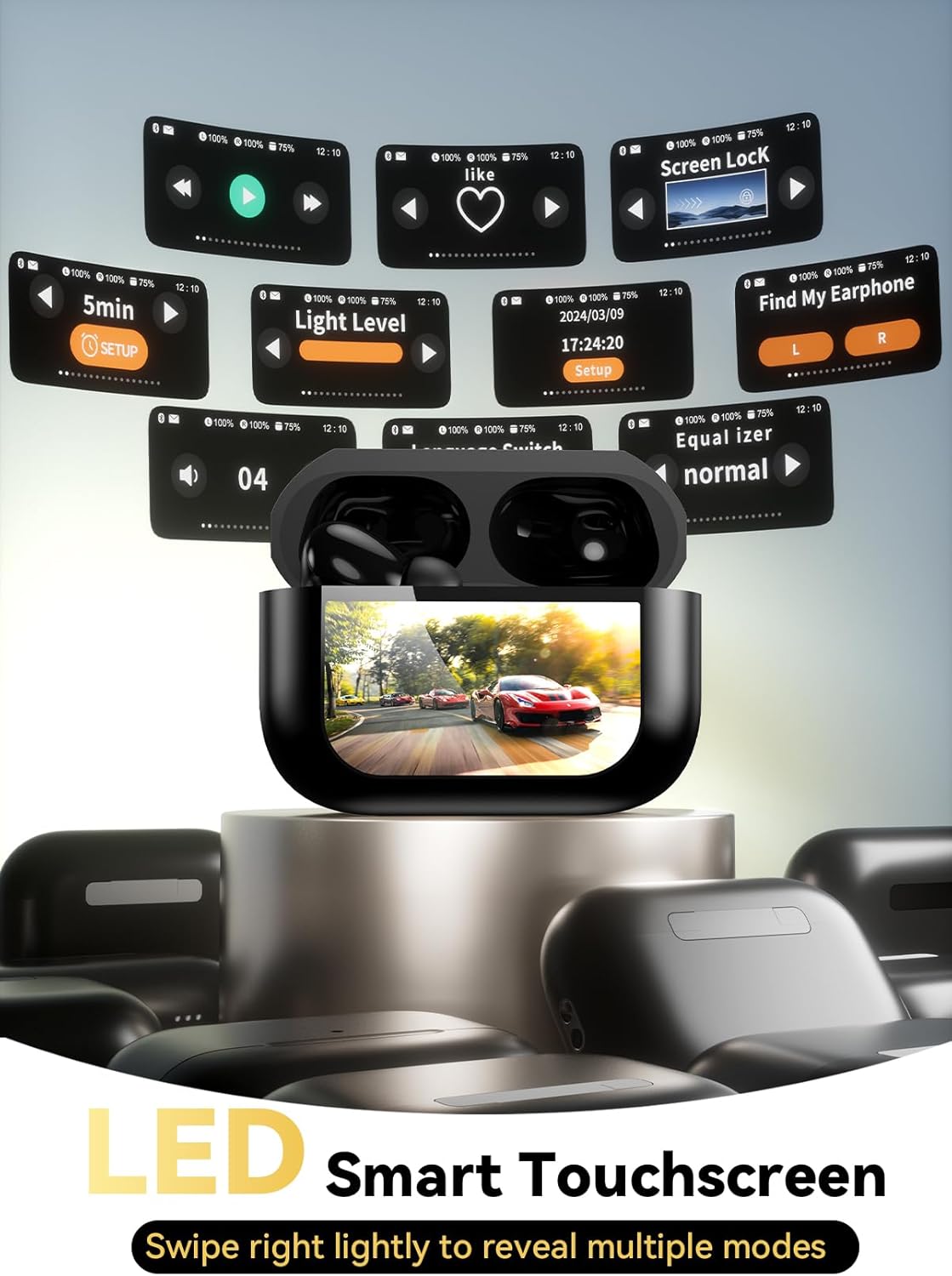 ZZU Wireless Earbuds Bluetooth 5.4, Touch Screen, ENC Noise Cancelling, 48H Playtime, HiFi Stereo (Black)